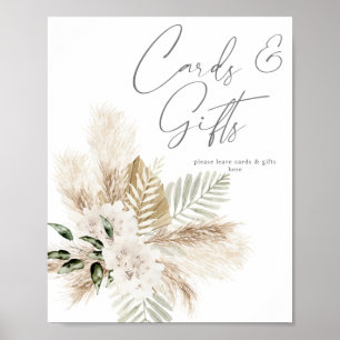 Boho-Palmwedel-Pampas- und Beige-Blumenkarten- und Poster