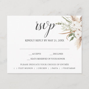 Boho Pampa-Gras-Blätter Hochzeit RSVP Beilage Auto Begleitkarte