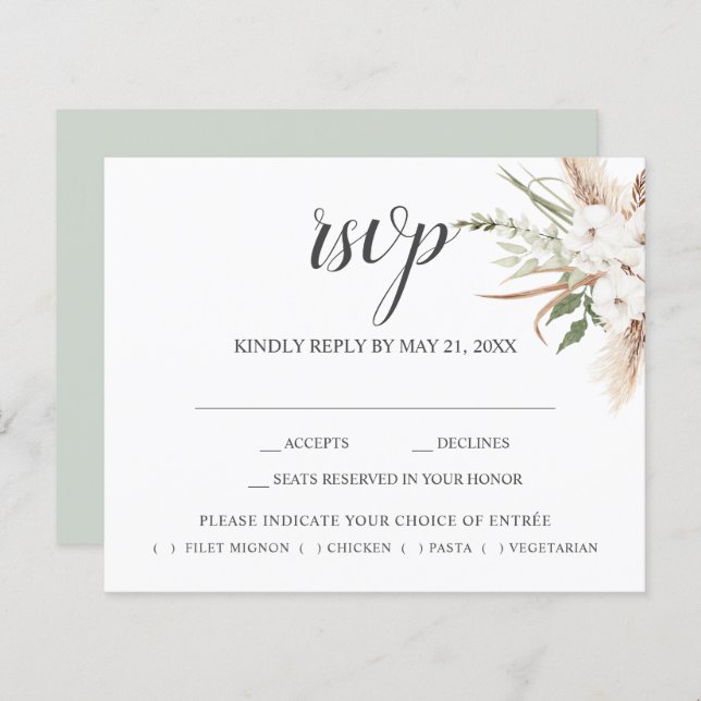 Boho Pampa Grass Blätter Wedding RSVP (Vorne/Hinten)