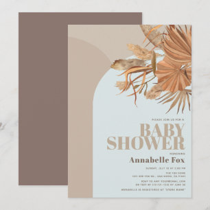 Boho Pampas Baby shower bleu laiton Invitation