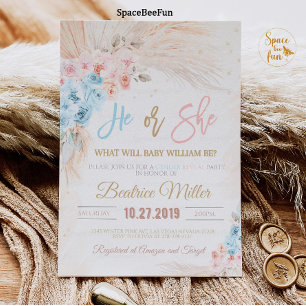 Boho Pampas Baby shower en herbe Invitation Lui ou