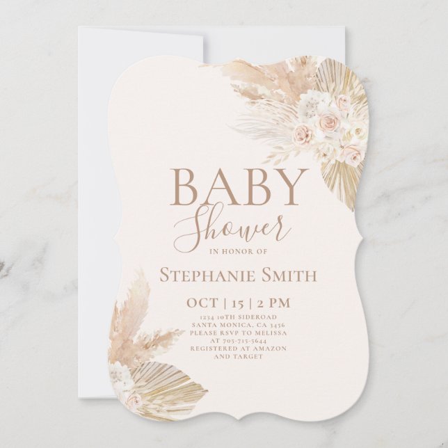 Boho Pampas Baby Shower Girl Einladung (Vorderseite)