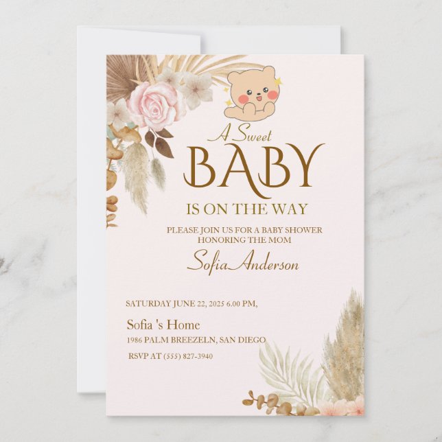 Boho Pampas Baby Shower Invitation (Vorderseite)