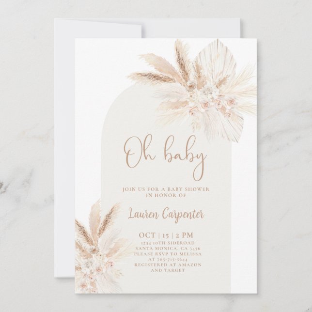 Boho Pampas Baby shower Invitation fille (Devant)