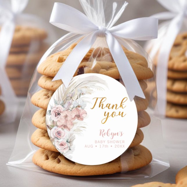 Boho Pampas Babydusche Danke, Aufkleber (Baby Shower Favor Sticker)