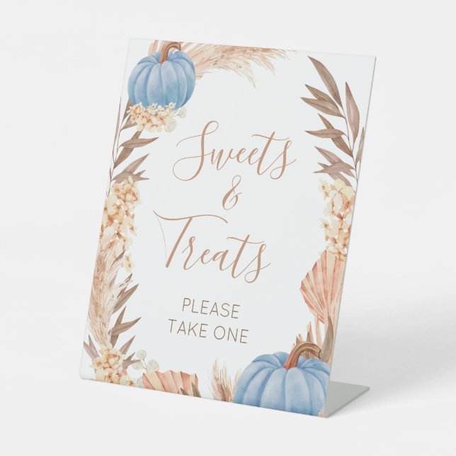 Boho Pampas blue Pumpkin Sweets & Treats Sockelschild (Vorderseite)