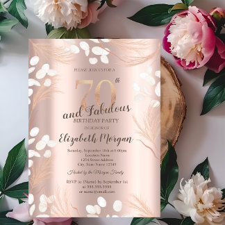 Boho Pampas Blume Rose Gold 70. Geburtstag Einladung