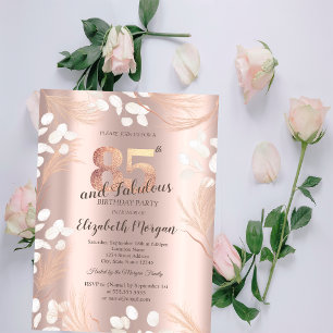 Boho Pampas Blumen Rose Gold 85. Geburtstag Einladung