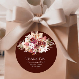 Boho Pampas Burgundy Floral Round Wedding Runder Aufkleber