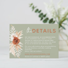 Boho Pampas Burnt Orange Mariage Détails Carte