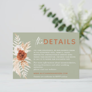 Boho Pampas Burnt Orange Wedding Details Card Begleitkarte