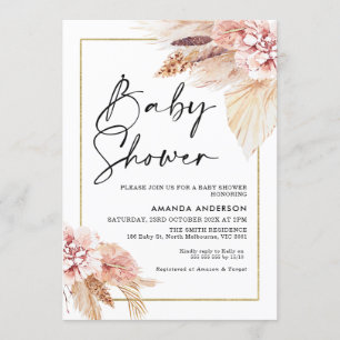 Boho Pampas Cadre en Herbe Baby shower Invitation