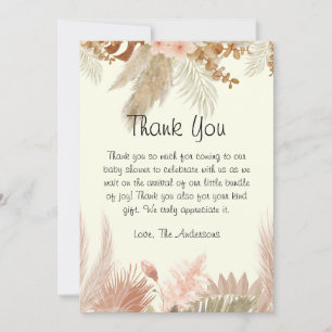 Boho Pampas Carte de remerciements de Baby shower