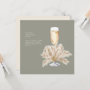 Boho Pampas Champagne Sage/Cream Square Bridal II Einladung