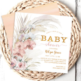 Boho Pampas Chic Baby shower Invitation pour fille