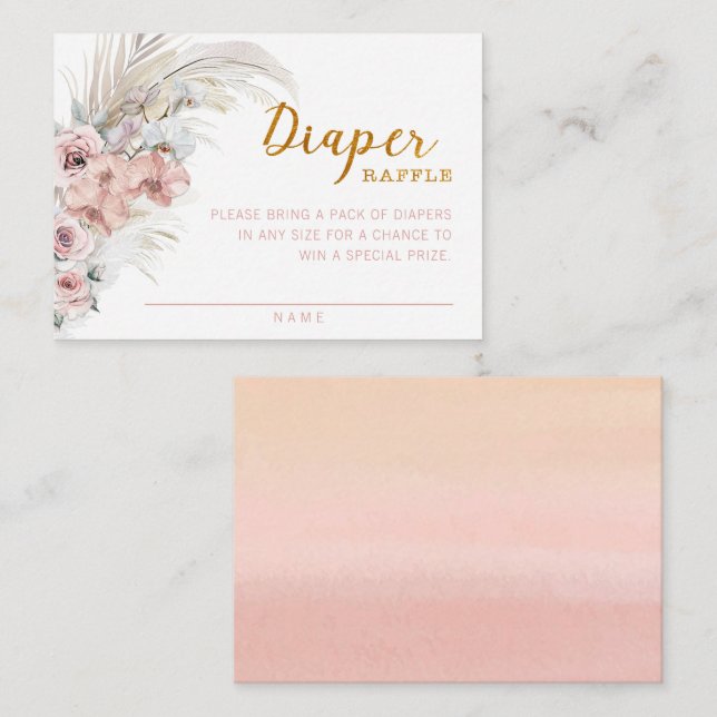 Boho Pampas Diaper Raffle Card Mitteilungskarte (Vorne/Hinten)