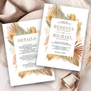 Boho Pampas Dried Palm All in One Wedding Einladung