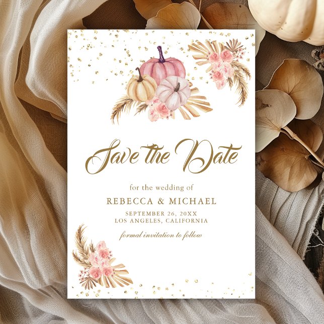Boho Pampas Dusty Pink Roses Pumpkin Wedding Save The Date (Von Creator hochgeladen)