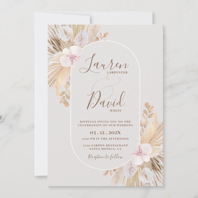 Boho Pampas Faire-part de mariage (Devant)
