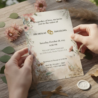 Boho Pampas Faire-part de mariage Floral Grass