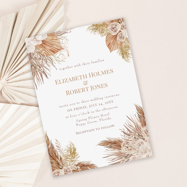 Boho Pampas Garden Wedding Einladung (Boho Pampas Garden wedding invitation on dusty rose background)