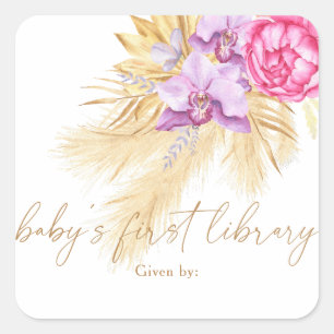 Boho Pampas-Gras, erste Bibliothek des Babys Quadratischer Aufkleber