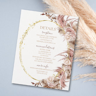 Boho Pampas Gras Hochzeitsdetails Beilagekarte Begleitkarte