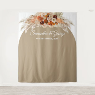 Boho Pampas Gras Kupfer Terracotta Blumenzehen Wandteppich