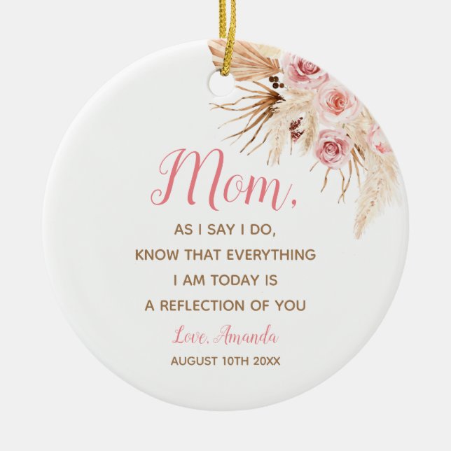 Boho Pampas Gras Rosa Blumenmutter der Braut Keramik Ornament (Vorne)