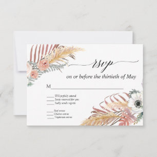 Boho Pampas Gras Weiße Blumige Tropische Palm RSVP Karte