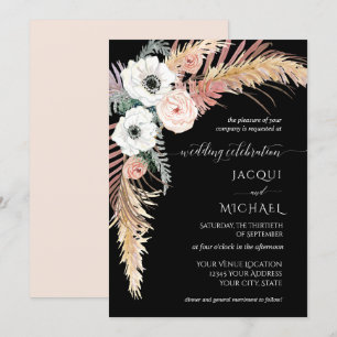 Boho Pampas Gras Weiße Blütenpalme Foliage Einladung