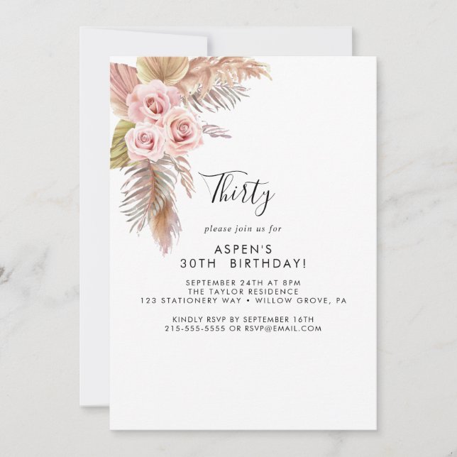 Boho Pampas Grass 30e anniversaire Invitation (Devant)