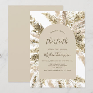 Boho Pampas Grass Arch 30. Geburtstag Party Einladung