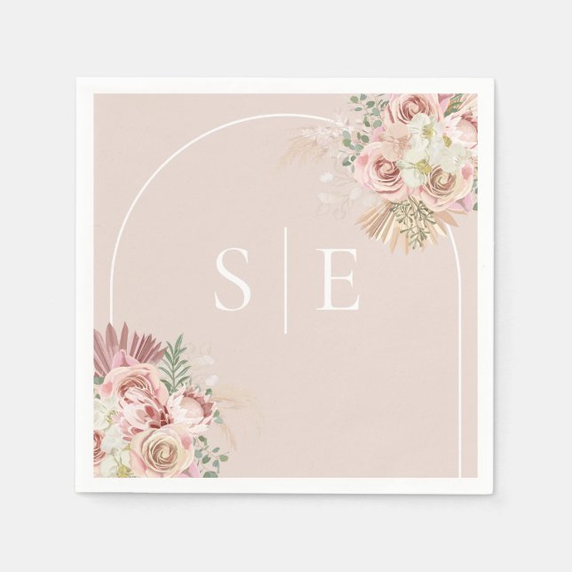 Boho Pampas Grass Arch Monogram Napkins Serviette (Vorderseite)
