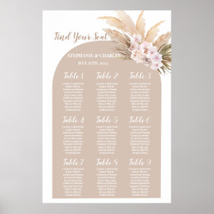 Boho Pampas Grass Arch Wedding Chart Poster