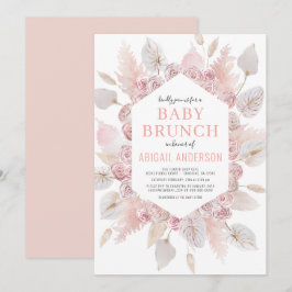 Boho Pampas Grass Baby Brunch Elegantes Rosa Rosa Einladung
