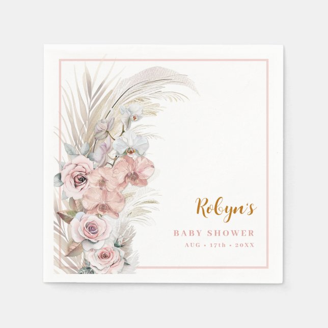 Boho Pampas Grass Baby Dusche Napkins Blush Serviette (Vorderseite)