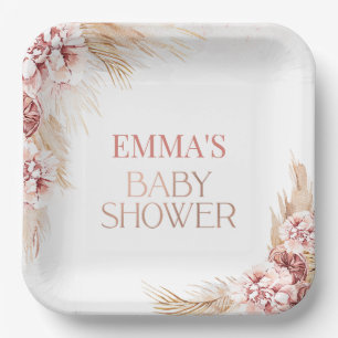 Boho Pampas Grass Baby Duschpapier Pappteller