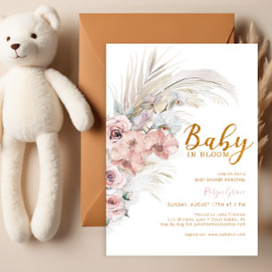 Boho Pampas Grass Baby in Bloom Shower Invitation