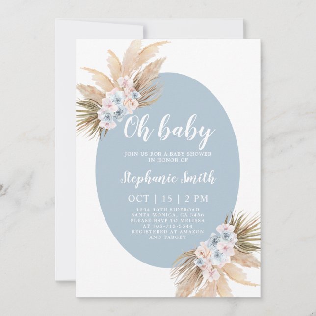 Boho Pampas Grass Baby Shower Boy Einladung (Vorderseite)