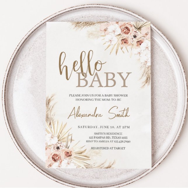 Boho Pampas Grass Baby Shower Einladung (Bohemian Tropical Desert Baby Shower Invitation)