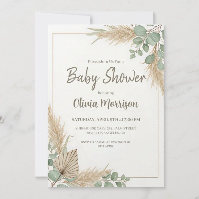 Boho Pampas Grass Baby Shower Einladung (Vorderseite)