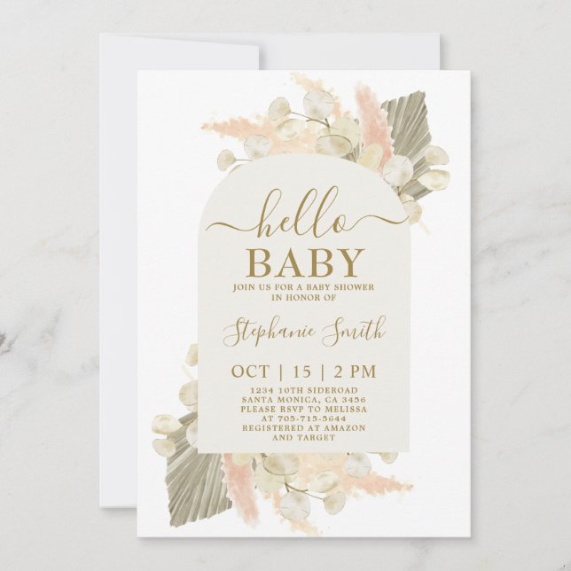 Boho Pampas Grass Baby shower Invitation fille (Devant)