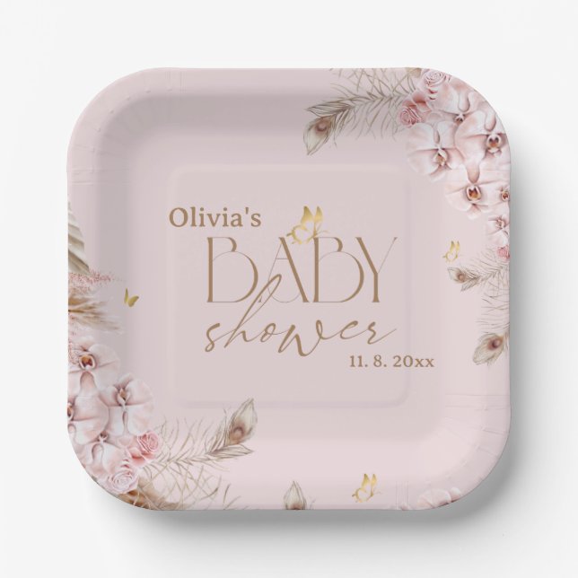  Boho Pampas Grass Baby Shower Pappteller (Vorderseite)