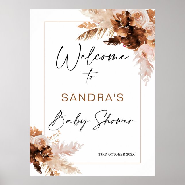 Boho Pampas Grass Baby Shower Welcome Sign Poster (Vorne)