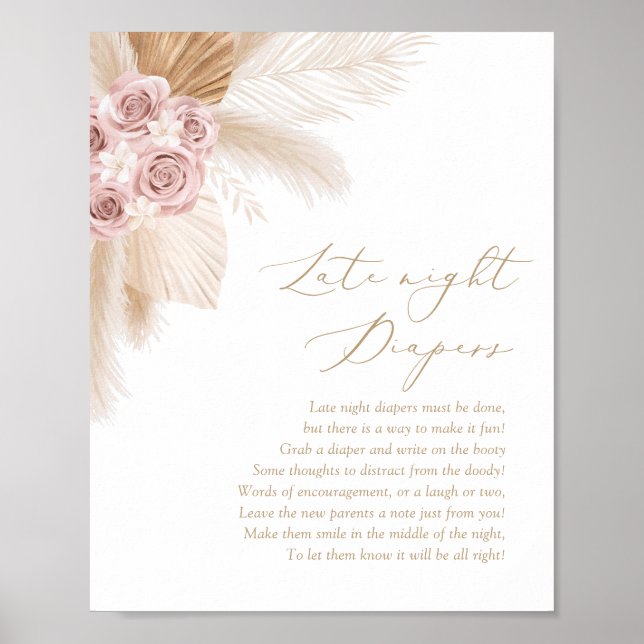 Boho Pampas Grass Babydusche Spät-Night Diapers Poster (Vorne)