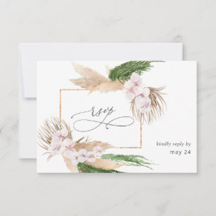 Boho Pampas Grass Beach w Meal RSVP Card Karte