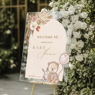 Boho Pampas Grass Bear Balloon Babydusche Acrylschild