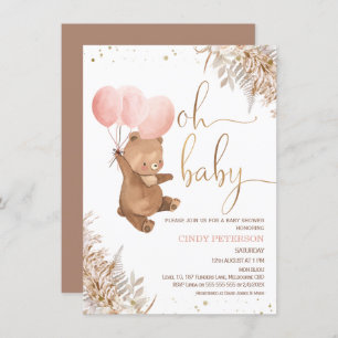 Boho Pampas Grass Bear Oh Babydusche Einladung
