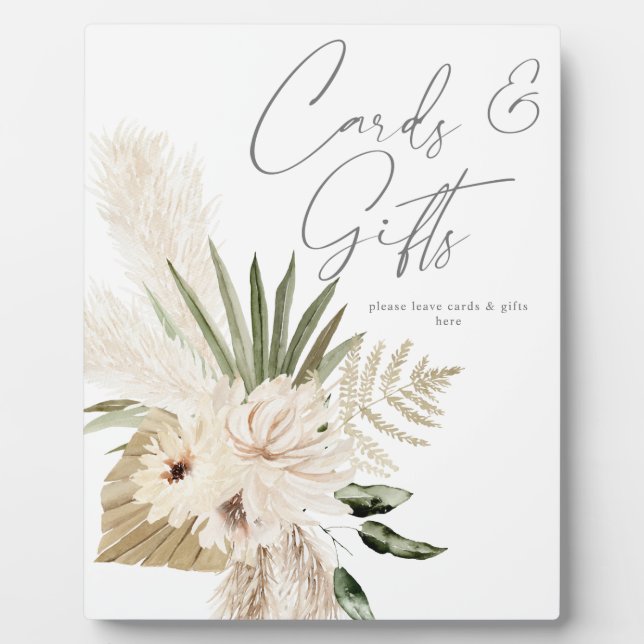 Boho Pampas Grass & Beige Blumenkarten Geschenke 1 Fotoplatte (Vorderseite)